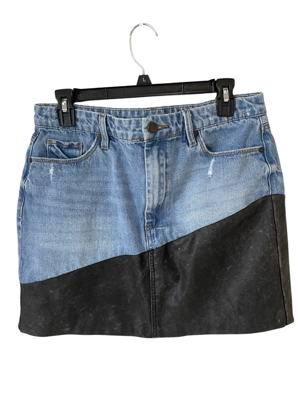 BLANKNYC "Born To Ride" Denim & Vegan Leather Mini Skirt